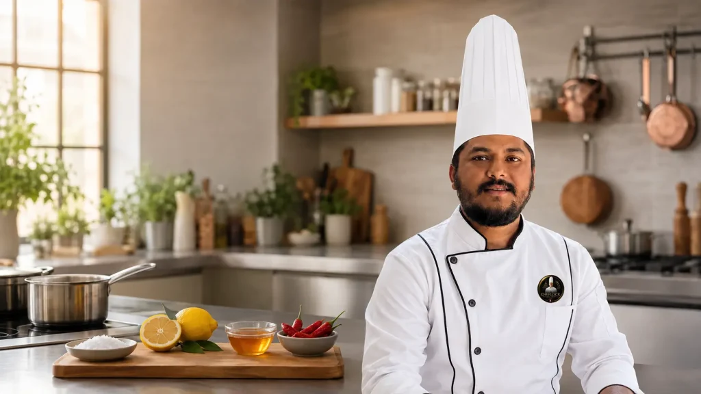 Chef Balram Khatiwada presenting salt, citrus, sweetness and chilli for flavour balance