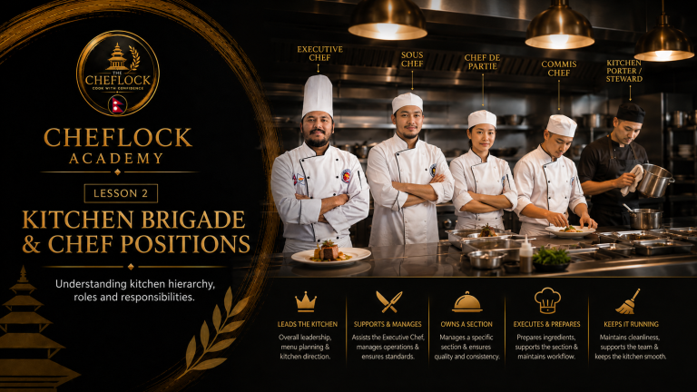 Kitchen brigade and chef positions illustration