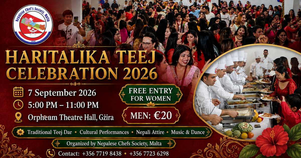 Nepalese Chefs Society Malta Haritalika Teej 2026 event poster