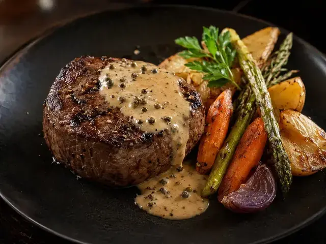 Grilled Beef Fillet with Peppercorn Sauce recipe