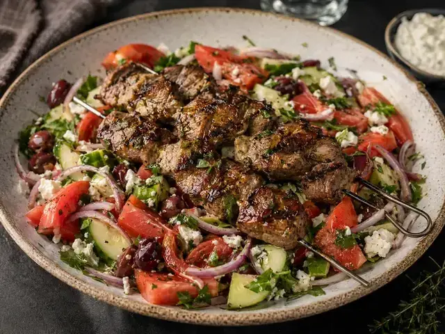 Lamb Souvlaki Village Salad