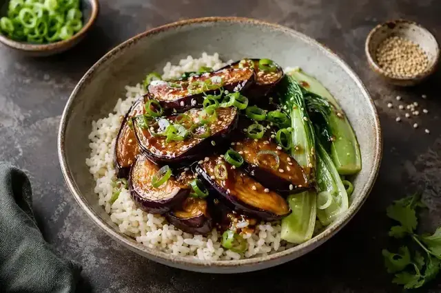 Miso Glazed Aubergine Rice Bowl