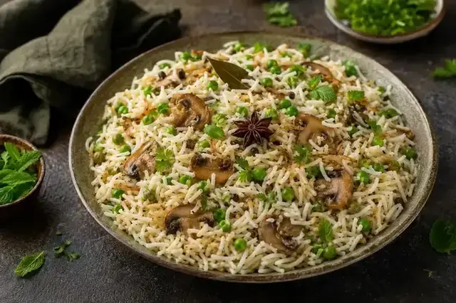 Mushroom Pea Biryani