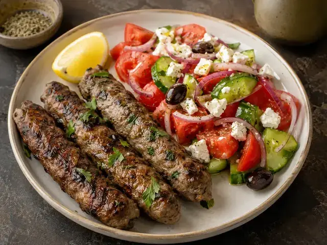 Sheftalia with Village Salad recipe