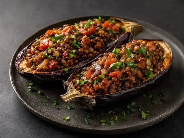 Stuffed Aubergine with Lentils recipe