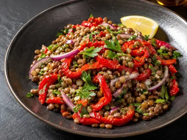 Vegan Lentil Roasted Pepper Salad